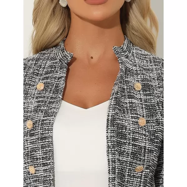 Allegra K Vintage Tweed Jackets for Women's Stand Collar Business Open Front Cropped Jacket