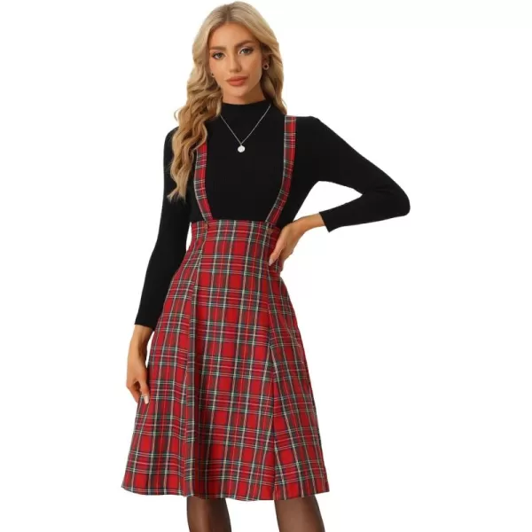 Allegra K Plaid Overall Dress for Women's Tartan Pinafore Suspender Skirt