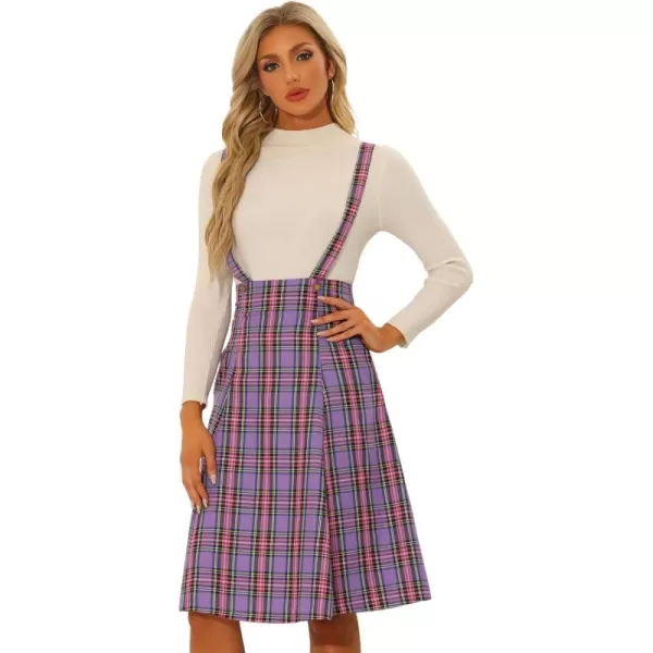 Allegra K Plaid Overall Dress for Women's Tartan Pinafore Suspender Skirt