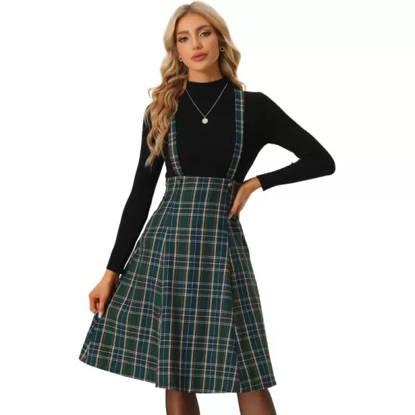 Allegra K Plaid Overall Dress for Women's Tartan Pinafore Suspender Skirt