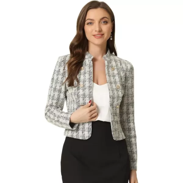 Allegra K Vintage Tweed Jackets for Women's Stand Collar Business Open Front Cropped Jacket