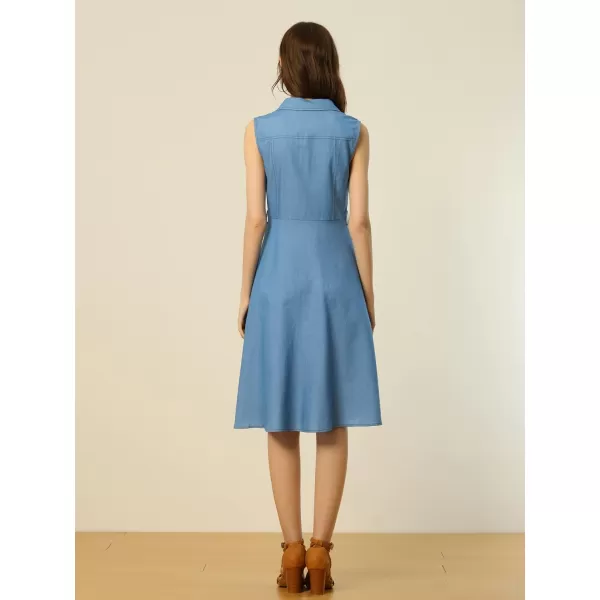 Allegra K Chambray Dress for Women's Tie Waist Button Front A-Line Dress