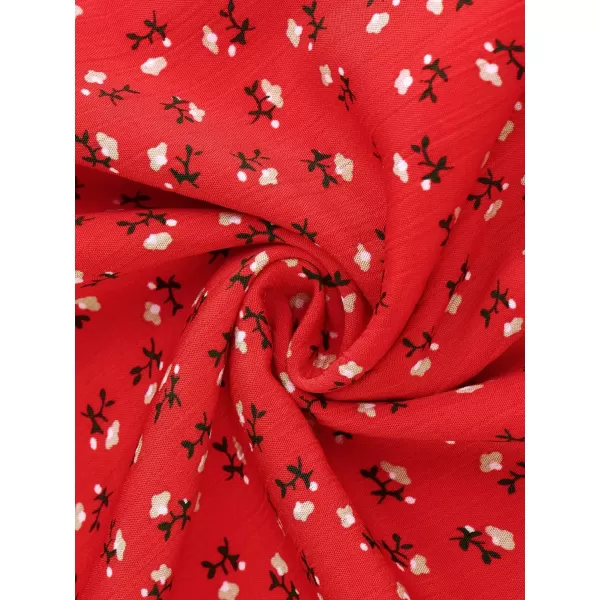 Allegra K Women's Puff Sleeve Square Neck Ruffled Hem Floral Smocked Dress
