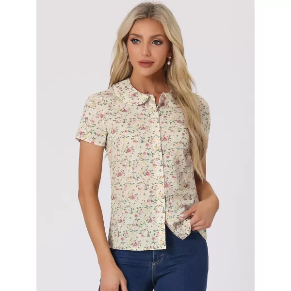 Allegra K Women's Summer Peter Pan Collar Shirts Button Front Vintage Floral Print Blouse