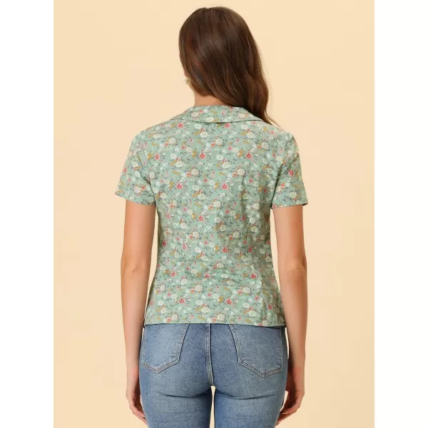 Allegra K Women's Summer Peter Pan Collar Shirts Button Front Vintage Floral Print Blouse