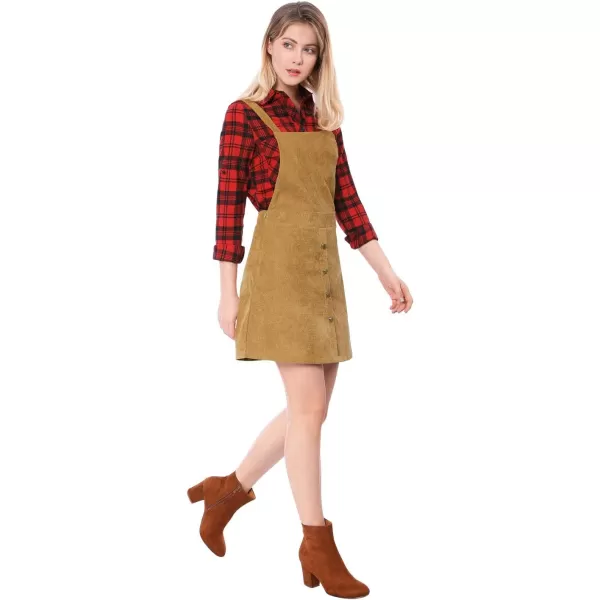 Allegra K Women's Corduroy Button Front A-Line Bib Overall Pinafore Dress