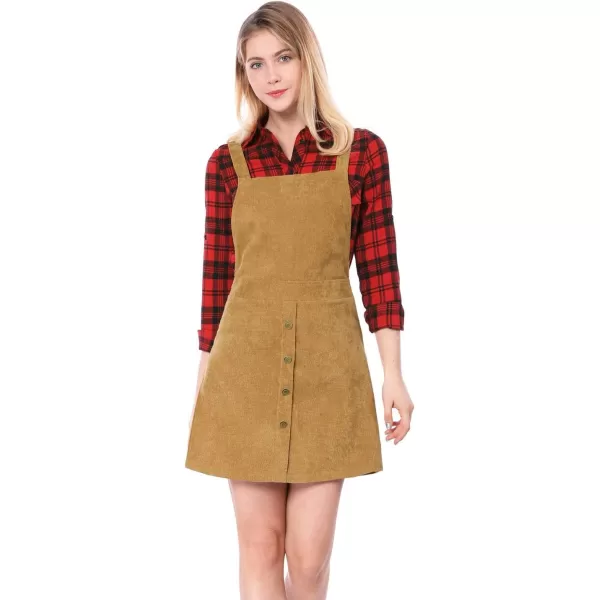 Allegra K Women's Corduroy Button Front A-Line Bib Overall Pinafore Dress