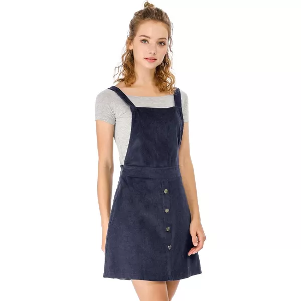 Allegra K Women's Corduroy Button Front A-Line Bib Overall Pinafore Dress