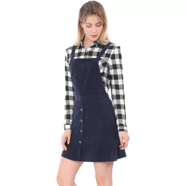 Allegra K Women's Corduroy Button Front A-Line Bib Overall Pinafore Dress