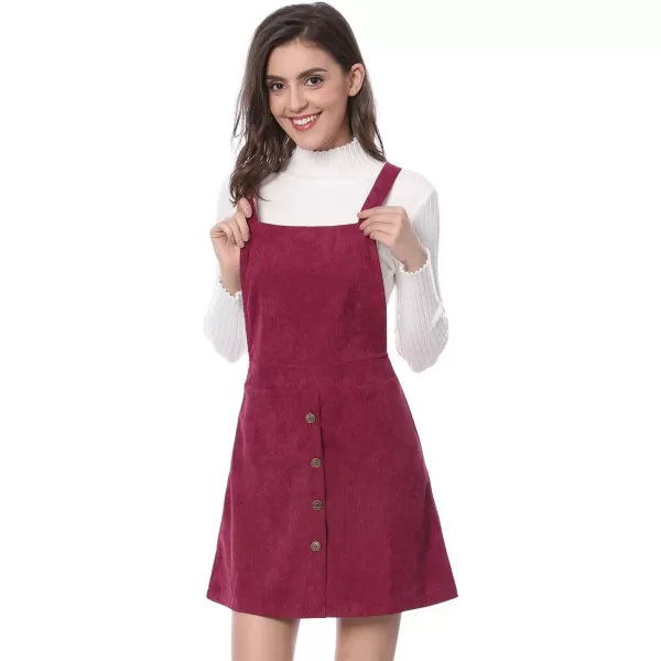 Allegra K Women's Corduroy Button Front A-Line Bib Overall Pinafore Dress