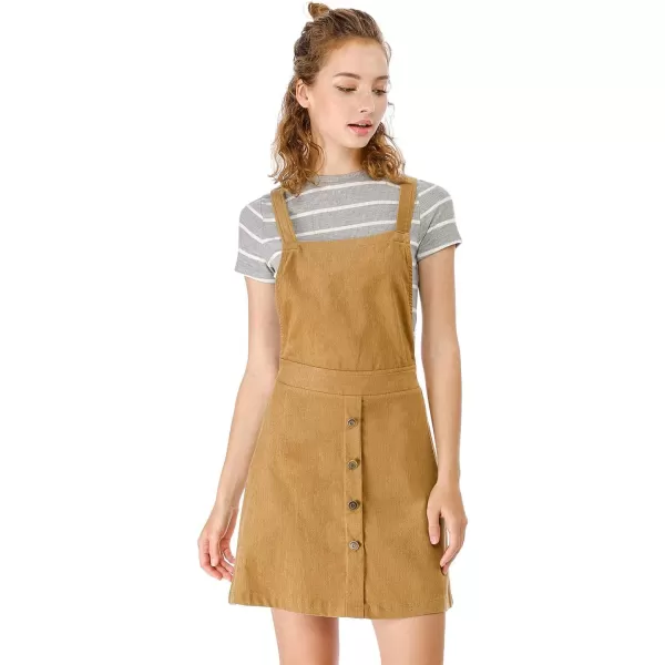 Allegra K Women's Corduroy Button Front A-Line Bib Overall Pinafore Dress