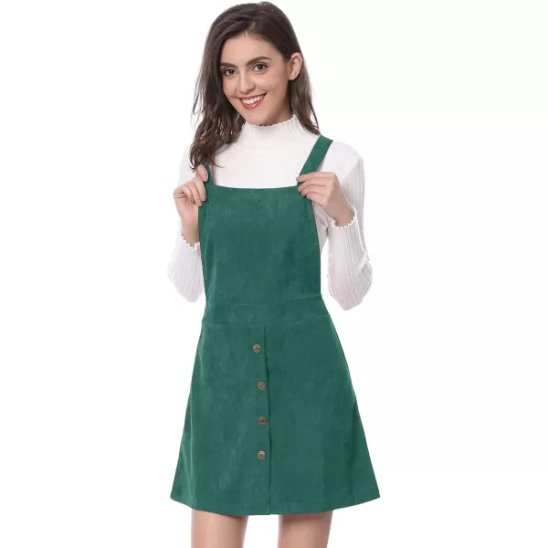 Allegra K Women's Corduroy Button Front A-Line Bib Overall Pinafore Dress