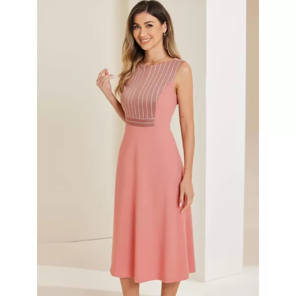 Allegra K Women's Striped Crew Neck Sleeveless A-Line Midi Work Office Dress