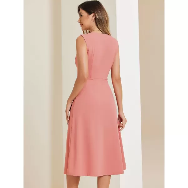 Allegra K Women's Striped Crew Neck Sleeveless A-Line Midi Work Office Dress
