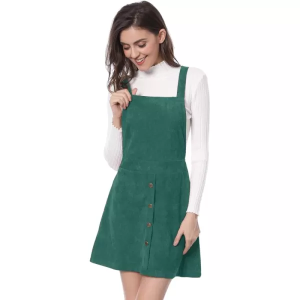 Allegra K Women's Corduroy Button Front A-Line Bib Overall Pinafore Dress