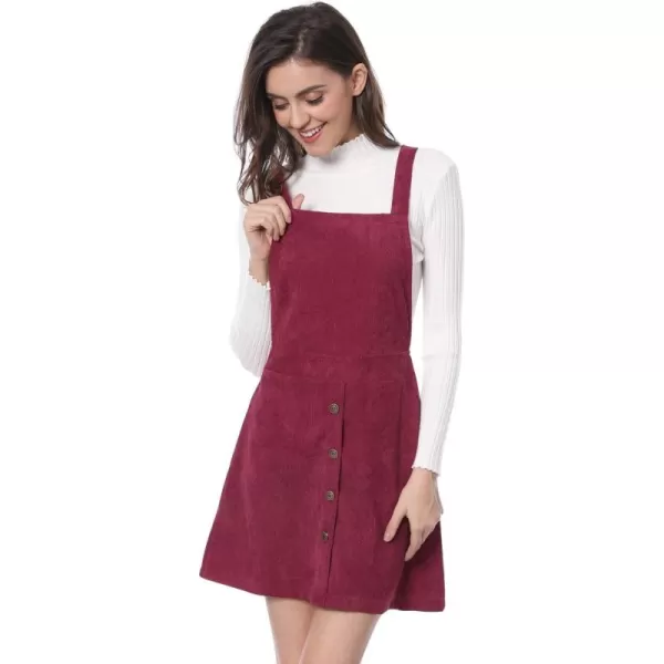 Allegra K Women's Corduroy Button Front A-Line Bib Overall Pinafore Dress