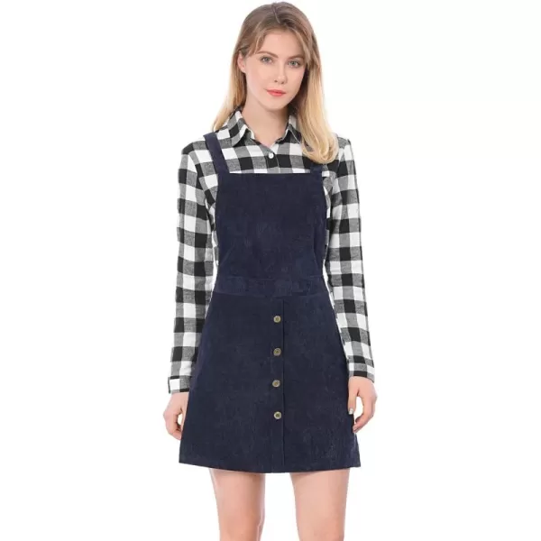 Allegra K Women's Corduroy Button Front A-Line Bib Overall Pinafore Dress