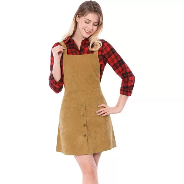 Allegra K Women's Corduroy Button Front A-Line Bib Overall Pinafore Dress