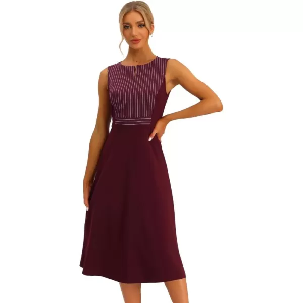 Allegra K Women's Striped Crew Neck Sleeveless A-Line Midi Work Office Dress