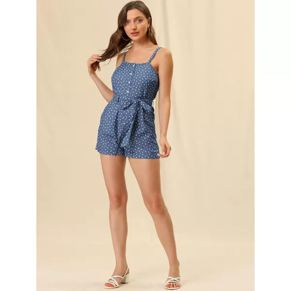 Allegra K Women's Short Overalls Chambray Sleeveless Jumpsuit Casual Print Rompers