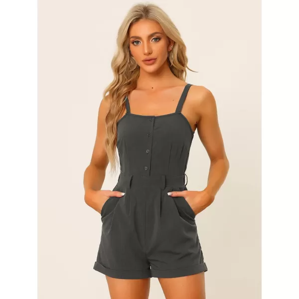 Allegra K Women's Short Overalls Chambray Sleeveless Jumpsuit Casual Print Rompers