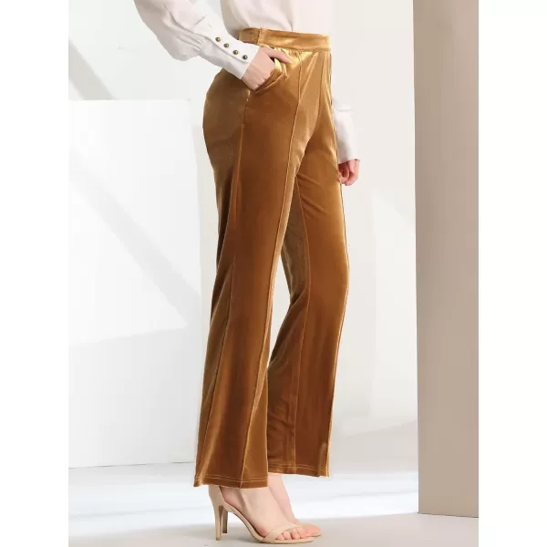 Allegra K Women's Velvet Pants with Pockets Elegant High Waist Flare Leg Work Pants