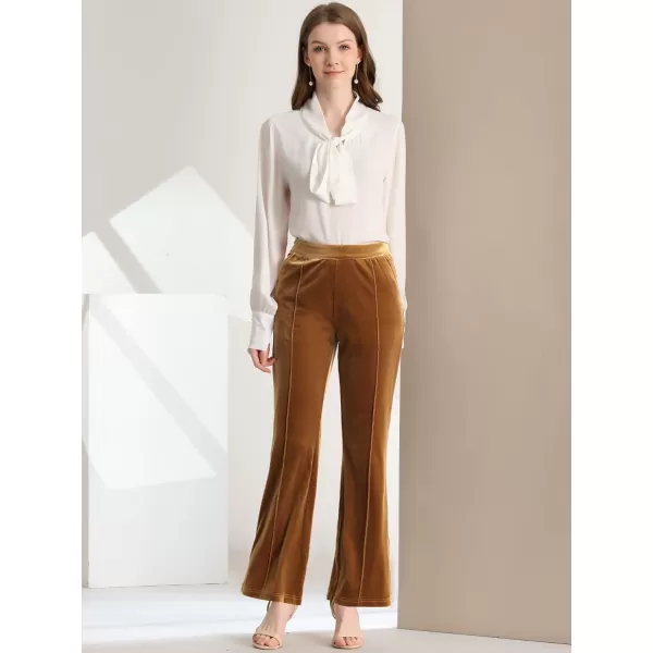 Allegra K Women's Velvet Pants with Pockets Elegant High Waist Flare Leg Work Pants