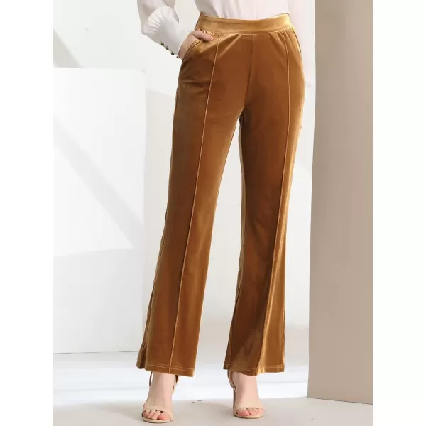 Allegra K Women's Velvet Pants with Pockets Elegant High Waist Flare Leg Work Pants