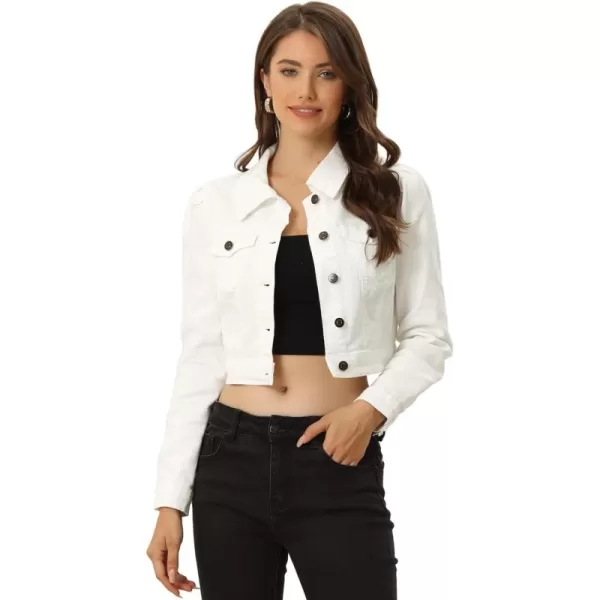 Allegra K Women's Cropped Jean Jacket Button Down Puff Sleeve Denim Jacket