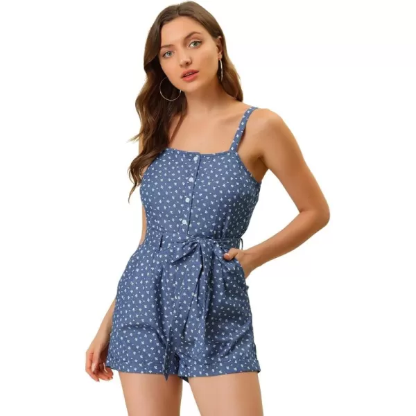 Allegra K Women's Short Overalls Chambray Sleeveless Jumpsuit Casual Print Rompers