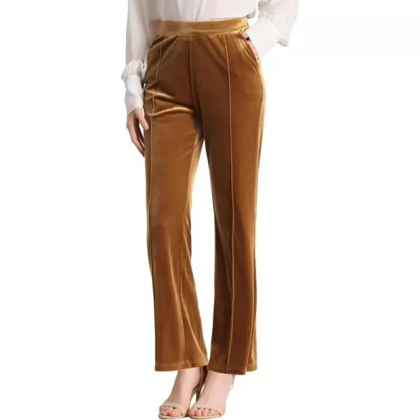 Allegra K Women's Velvet Pants with Pockets Elegant High Waist Flare Leg Work Pants