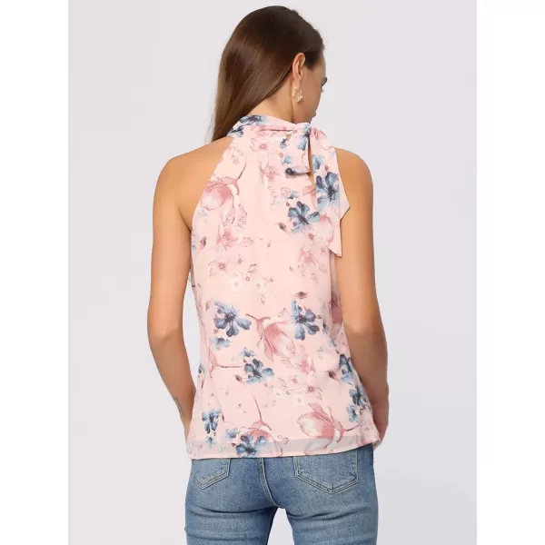 Allegra K Halter Neck Sleeveless Tank Tops for Women's Tie Neck Top Floral Cami Tops