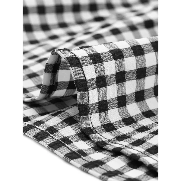 Allegra K Women's Plaid Gingham Square Neck Ruffles Tiered Smocked Puff Sleeve Dress