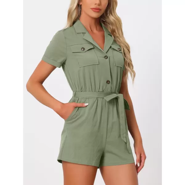 Allegra K Women's Short Jumpsuit Short Sleeve Tie Waist 100% Cotton Cargo Jumpsuit with Pockets