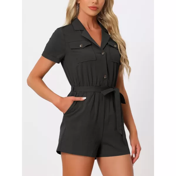 Allegra K Women's Short Jumpsuit Short Sleeve Tie Waist 100% Cotton Cargo Jumpsuit with Pockets