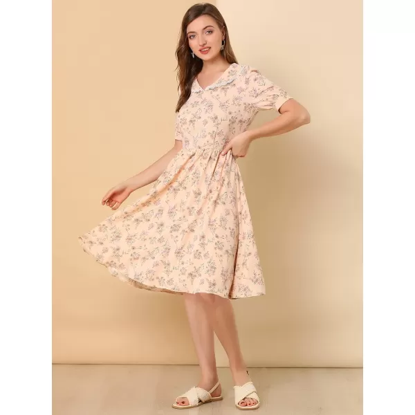 Allegra K Women's Vintage Peter Pan Collar High Waist Flowy Midi Puff Sleeve Floral Dress