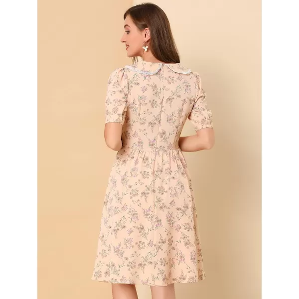 Allegra K Women's Vintage Peter Pan Collar High Waist Flowy Midi Puff Sleeve Floral Dress