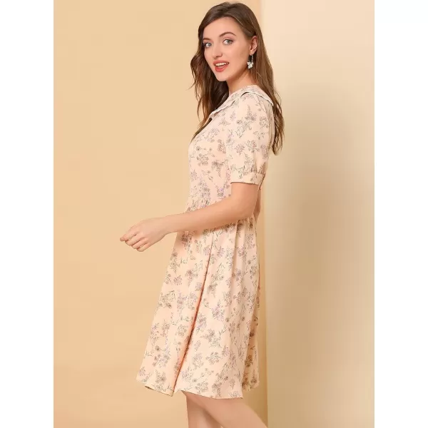 Allegra K Women's Vintage Peter Pan Collar High Waist Flowy Midi Puff Sleeve Floral Dress