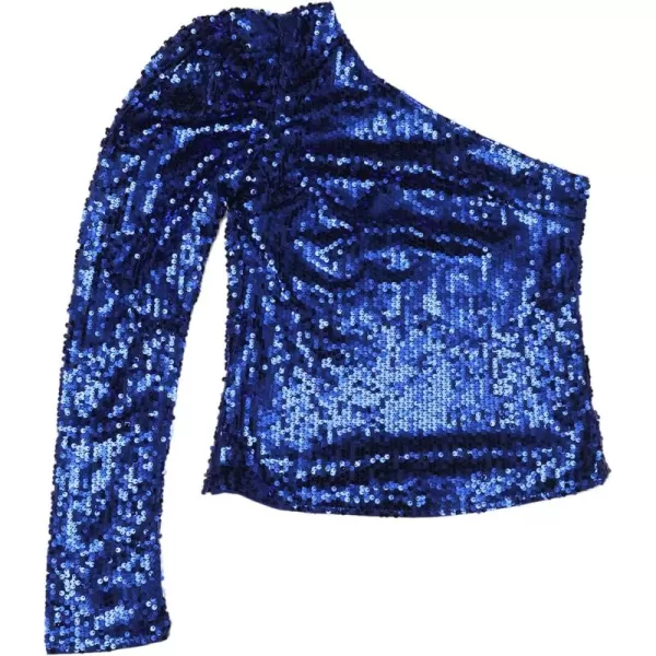 Allegra K Sequin Top for Women's One Shoulder Puff Long Sleeve Cocktail Party Shimmer Sparkly Tops