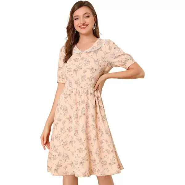 Allegra K Women's Vintage Peter Pan Collar High Waist Flowy Midi Puff Sleeve Floral Dress