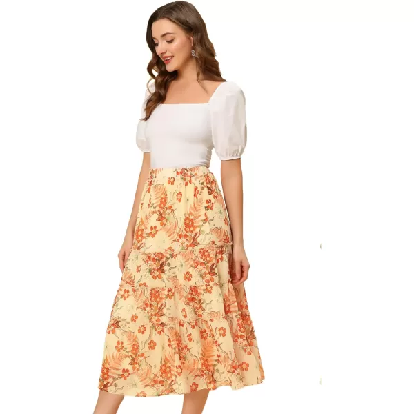 Allegra K Women's Floral Skirts Chiffon A-line Long Tiered Ruffle Boho Midi Skirt XS-3XL