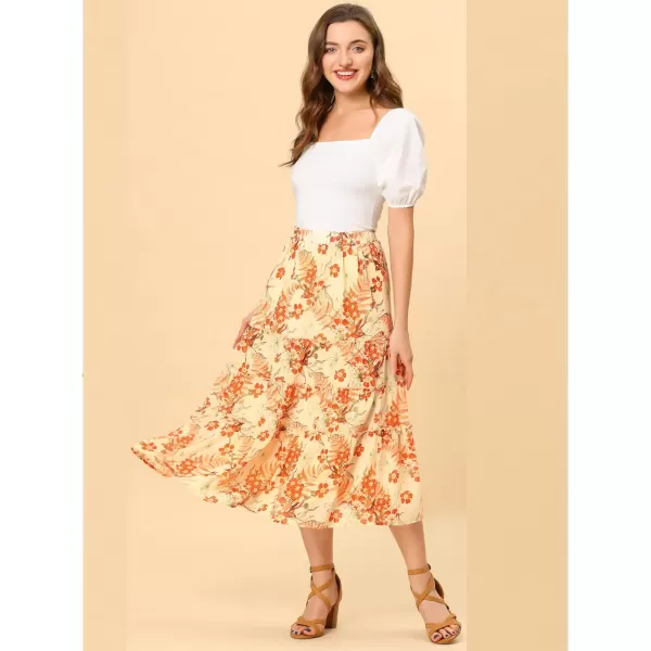 Allegra K Women's Floral Skirts Chiffon A-line Long Tiered Ruffle Boho Midi Skirt XS-3XL