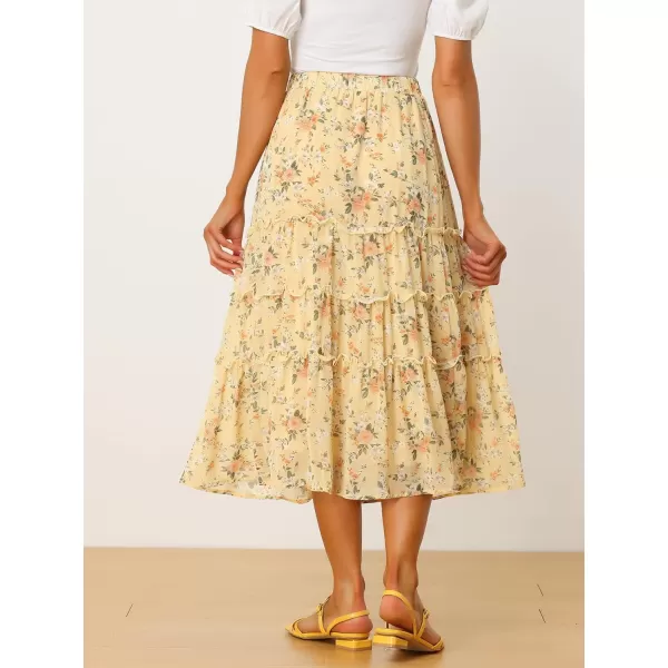 Allegra K Women's Floral Skirts Chiffon A-line Long Tiered Ruffle Boho Midi Skirt XS-3XL