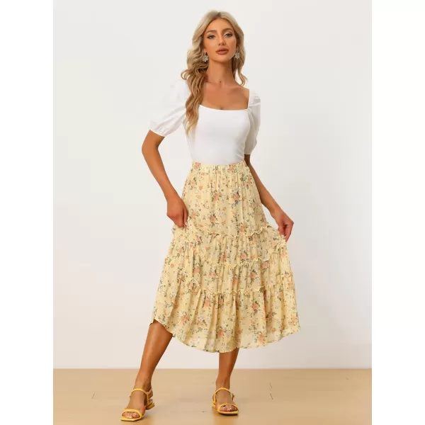 Allegra K Women's Floral Skirts Chiffon A-line Long Tiered Ruffle Boho Midi Skirt XS-3XL