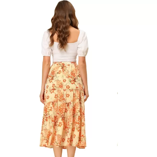 Allegra K Women's Floral Skirts Chiffon A-line Long Tiered Ruffle Boho Midi Skirt XS-3XL