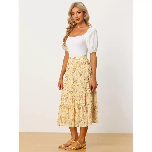 Allegra K Women's Floral Skirts Chiffon A-line Long Tiered Ruffle Boho Midi Skirt XS-3XL