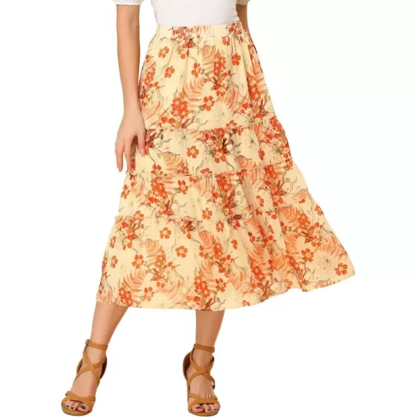 Allegra K Women's Floral Skirts Chiffon A-line Long Tiered Ruffle Boho Midi Skirt XS-3XL