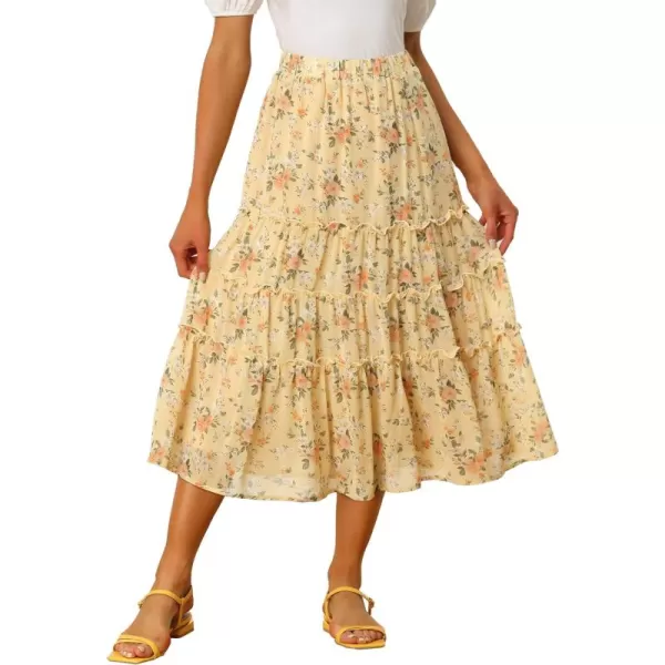 Allegra K Women's Floral Skirts Chiffon A-line Long Tiered Ruffle Boho Midi Skirt XS-3XL