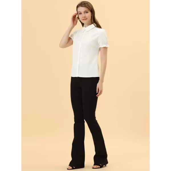 Allegra K Women's Cotton Short Sleeve Button Down Peter Pan Collar Blouse