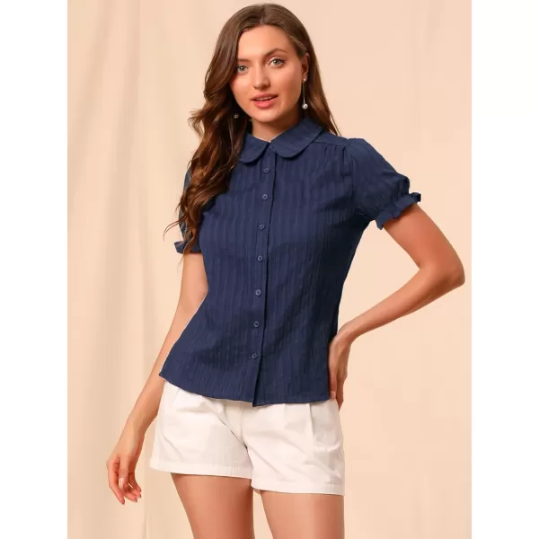 Allegra K Women's Cotton Short Sleeve Button Down Peter Pan Collar Blouse